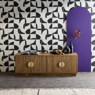 Sweeek 140cm Tv Unit Exotic Wooden Effect 4 Doors in Brown