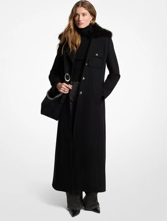 Michael Kors Faux Fur Trim Wool Blend Coat
