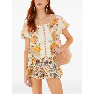 Farm Rio Floral-print Scallop-edge Top