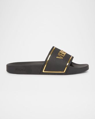 Versace Pool Slides with Gold-Tone Logo