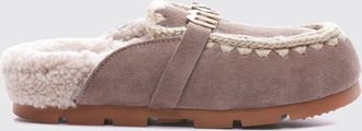Mou Winter Bio Suede Mules with a Shearling Lining and Metal Logo Detail