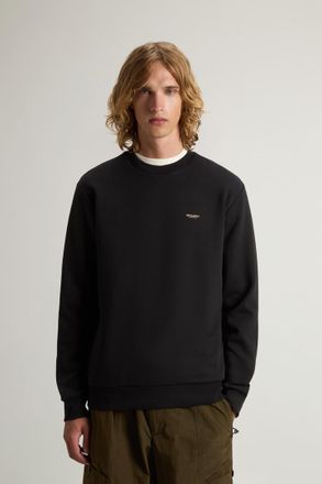 Woolrich heren Sweatshirt met ronde hals in katoenen interlockmix met logo Zwart Grootte XXL