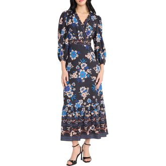 Donna Morgan Tiered Maxi Dress in Black/Blue at Nordstrom Rack, Size 12
