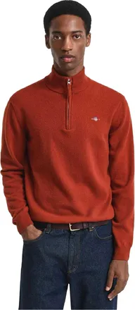 GANT Heren lamswollen trui met halve rits (Bruin)