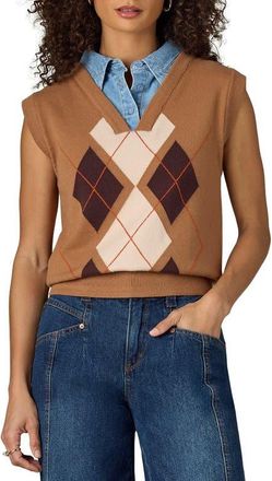 Wit & Wisdom Layered Look Sweater Vest in Saddle Multi/light Blue at Nordstrom, Size X-Small