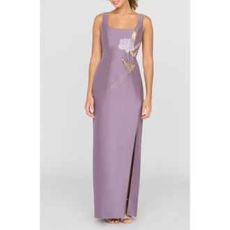 Kay Unger Paloma Beaded Placed Floral Sheath Gown in Heather at Nordstrom, Size 14