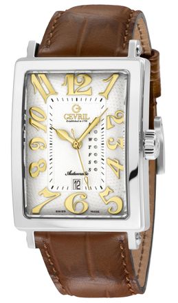Gevril Group Mens Avenue of Americas SS Case, Silver/Gold Dial, Genuine Italian Handmade Leather Strap - Brown - One Size