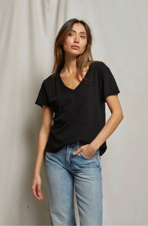 perfectwhitetee Hendrix Basic V Neck Tee In True Black