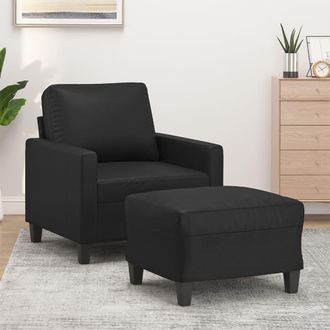 vidaXL Vidaxl - Sill&oacute;n Con Taburete Cuero Sint&eacute;tico Negro 60 Cm