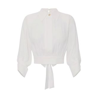 Elisabetta Franchi Blouses, female, White, Size: XS Camicia in georgette con fusciacca