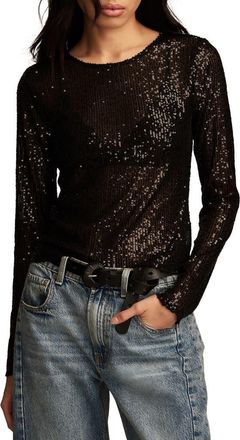 Lucky Brand Sequin Long Sleeve Layering Top in Black at Nordstrom, Size Small