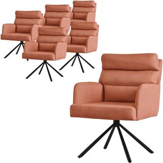 ML Design 6x Silla De Comedor Giratoria, Naranja Asiento De Cocina Con Respaldo Extra&iacute;ble Y Reposabrazos Dise&ntilde;o Ergon&oacute;mico Mueble Tapizado Con Funda De Poli&eacute;ste