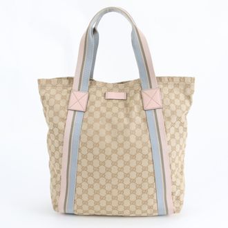 Gucci Beige Leather Canvas Tote Bag (Pre-Owned)