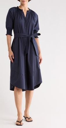Ramy Brook Kleo Puff Sleeve Cotton Shirtdress in Navy at Nordstrom Rack, Size X-Small