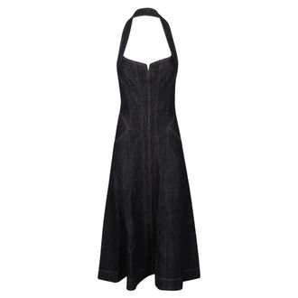 Self Portrait Indigo Denim Halterneck Midi Jurk - Dames - Jurken - Blauw - Maat: 2XS Denim