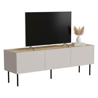 Dmora Mueble De Tv Calanna, Aparador De Sal&oacute;n Con Tres Puertas Batientes Y Tres Compartimentos Interiores, Elevado Del Suelo, 150x40 H52 Cm, Beige Y Roble