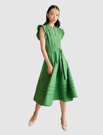 Hobbs London Vanessa Ruffle Sleeve Midi Dress in Applegreen at Nordstrom, Size 14