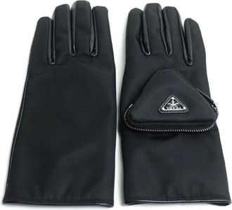 Prada Pre-owned Accessories, female, Black, Size: ONE SIZE Pre-owned Luxury Leather Gloves with Functional Pocket for Essentials