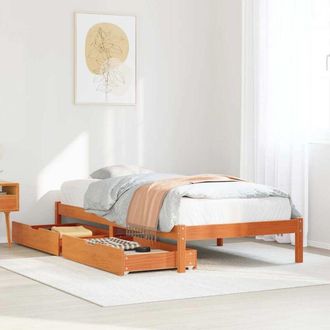 vidaXL Cama Sin Colch&oacute;n Madera Maciza De Pino Marr&oacute;n Cera 100x200 Cm Vidaxl