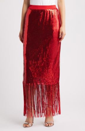 Ichi Ihmollia Sequin Fringe Skirt in Red at Nordstrom, Size Xx-Large