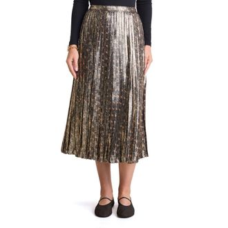 Vineyard Vines Metallic Pleated Midi Skirt in Flyingpheasant-Black at Nordstrom, Size Medium
