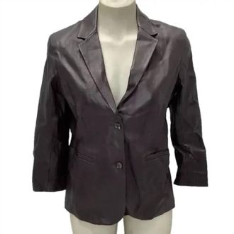 The Row Womens Nolbon Leather Jacket In Dark Brown