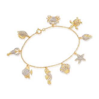 Ross-Simons Diamond Sea Life Charm Bracelet in 18kt Gold Over Sterling