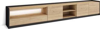Skraut Home Skraut Home - Mueble Tv, Televisi&oacute;n, Muebles De Sal&oacute;n, Almacenaje, 310x37x50cm, Para Tv Hasta 80, Led, Estilo Moderno, Roble Y Negro