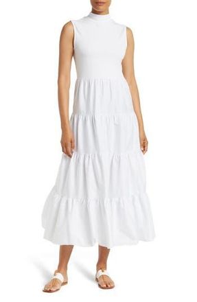 By Design Leslie Mock Neck Sleeveless Tiered Maxi Dress in Bright White at Nordstrom Rack, Size X-Small