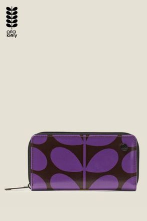 Orla Kiely Womens Purple Retro Stem Print Large Zip-Around Wallet With Card Slots - One Size