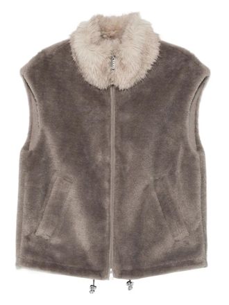 Marc Cain fur-collar zip-up gilet - Grey
