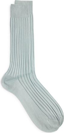 Canali Ribbed Cotton Dress Socks in Green at Nordstrom, Size Medium