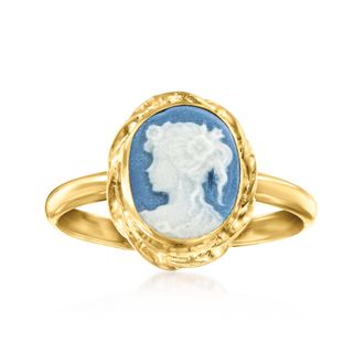 Ross-Simons Italian Blue Porcelain Cameo Ring in 18kt Gold Over Sterling