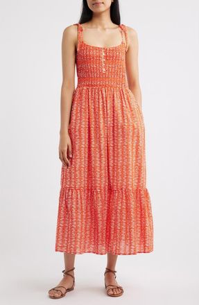 Marine Layer Carmen Tie Strap Ruffle Hem Midi Dress in Sardina Print at Nordstrom, Size X-Small