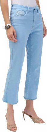 Joseph Ribkoff Stretch Flare Crop Jeans With Frayed Hem In Sky Blue