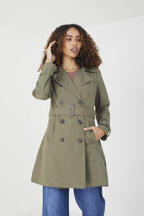 Brave Soul Womens Light Khaki Brandy Double Breasted Short Trench Coat - Size 10 UK