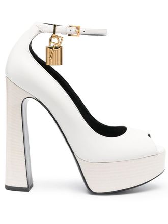 Tom Ford padlock charm platform pumps - White
