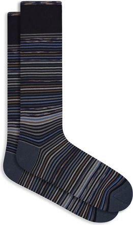 Bugatchi Stripe Mercerized Cotton Blend Dress Socks in Black at Nordstrom