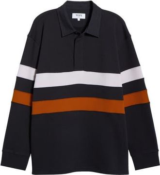 Wax London Rowhill Organic Cotton Rugby Shirt in Navy Stripe at Nordstrom, Size X-Small