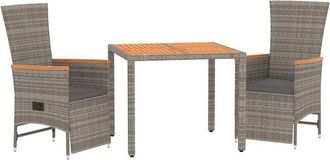 vidaXL Set Comedor De Jard&iacute;n 3 Piezas Con Cojines Rat&aacute;n Sint&eacute;tico Gris Vidaxl