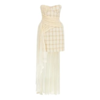 Elisabetta Franchi Kleedjes, Dames, Beige, S, Wol, Asymmetrische Bustier Mini Jurk