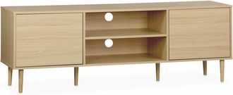 Sweeek Mueble tv efecto madera con 2 niveles y 2 puertas,160cm, natural