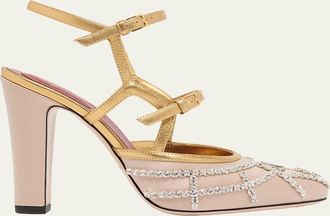 Valentino Garavani 100mm VLogo Embellished Satin and Metallic Leather Pumps