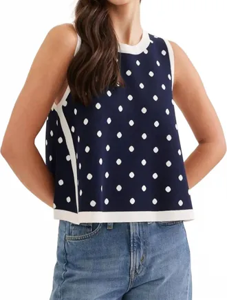 Entro Madelynn Polka Dot Knit Tank Top In Navy