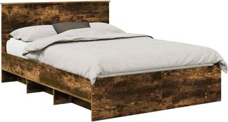 vidaXL Estructura De Cama Con Cabecera Roble Ahumado 140 X 200 Cm Vidaxl