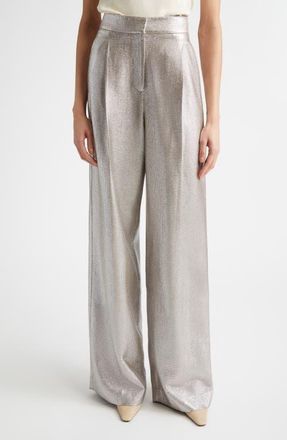 St. John Pleat Front Lam&eacute; Suiting Trousers in Antique Silver at Nordstrom, Size 10