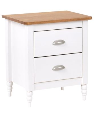Beliani Mesita de noche 2 cajones Madera de pino Marr&oacute;n Blanco