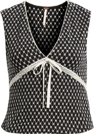 Free People Good Graces Embroidered Lace Trim Crop Top in Black Combo at Nordstrom, Size X-Large