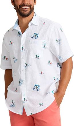 Tommy Bahama Nova Wave Pineapple Pete Short Sleeve Seersucker Button-Up Shirt in White at Nordstrom, Size 2Xlt
