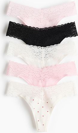 H&M 5er-Pack Spitzenslips Thong - Weiss/Rosa